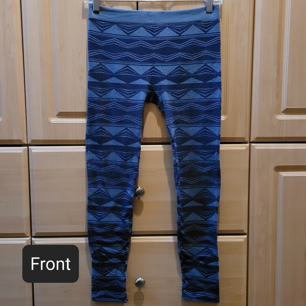Poof! Knit Leggings Stripes Triangle Print Blue Winter Size Small